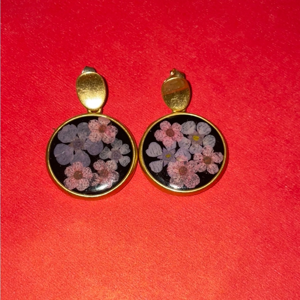 Madewell Gold and Black Floral Earrings